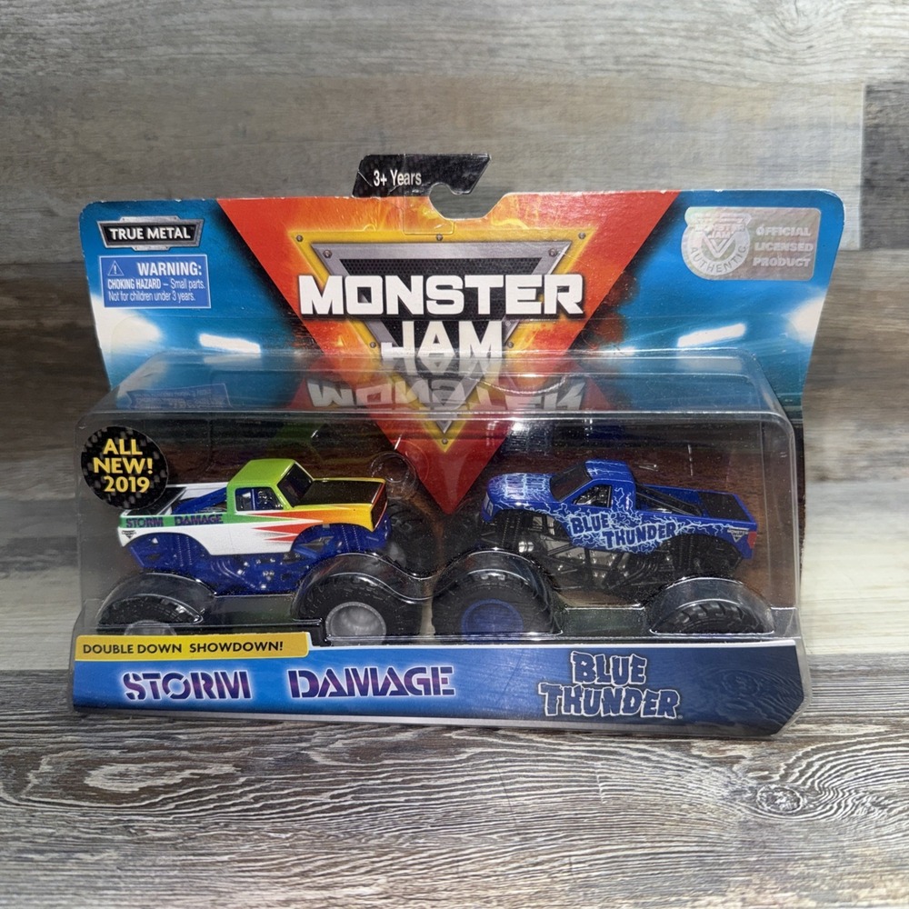 Monster Jam Double Down Showdown Storm Damage & Blue Thunder 1:64 Diecast 2019